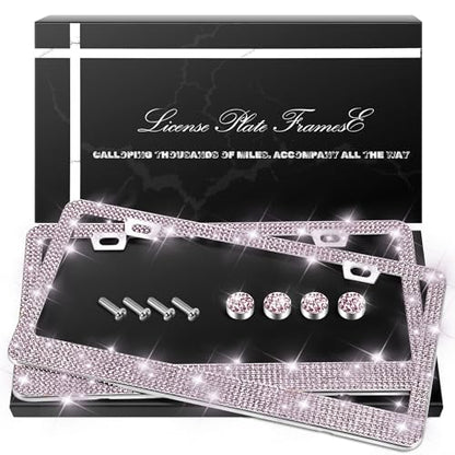 QUANQIUFEI 2 Pack Bling License Plate Frames, Sparkly Rhinestone Diamond Car License Plate Cover for Women, Stainless Steel Car Accessories with Glitter Crystal Caps (Light Amethyst) - color: Light Amethyst