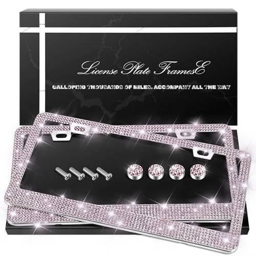 QUANQIUFEI 2 Pack Bling License Plate Frames, Sparkly Rhinestone Diamond Car License Plate Cover for Women, Stainless Steel Car Accessories with Glitter Crystal Caps (Light Amethyst) - color: Light Amethyst