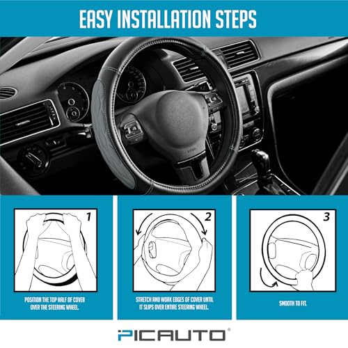 PIC AUTO Steering Wheel Cover, Gray Thick Rhombic Foam and Premium Leather, Universal 14.5-15.5 Inch Breathable Anti-Slip Steering Wheels Accessories for Men & Women - color: Gray