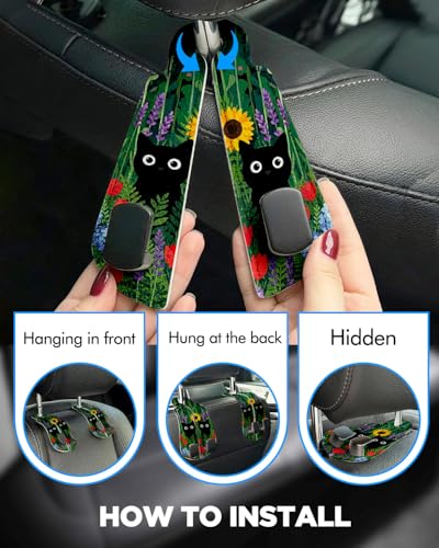 WOCOCN 2 Pack Car Purse Hook for Car Seat Headrest, Double-Sided PrintingPU Leather Purse Holder with Metal Hook, Cute Car Accessories for Women, Men (Car hook - Grass Cat A) - color: Car hook - Grass Cat A