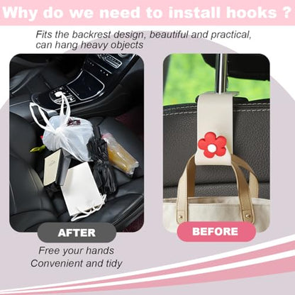 4 PCS Car Headrest Hook, Multifunctional Flower Vehicle Seat Back Storage Hook, Cute Automotive Seatback Organizer Hanger for Purse Grocery Bag Handbag, Universal Fit (Beige/Red) - color: Beige/Red