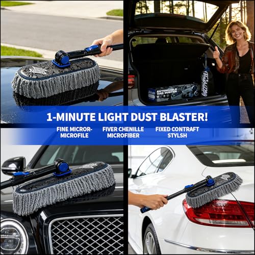 Flash Dog Microfiber Car Duster Exterior - Scratch Free Waterless Cleaning Brush for Cars/SUV/Truck Roofs, Windshields | Telescopic Aluminum Alloy Handle - color: Gray