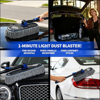 Flash Dog Microfiber Car Duster Exterior - Scratch Free Waterless Cleaning Brush for Cars/SUV/Truck Roofs, Windshields | Telescopic Aluminum Alloy Handle - color: Gray