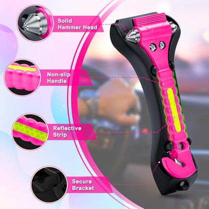 THINKWORK Pink Car Window Breaker, Glass Breaker, Window Breaker Seatbelt Cutter, 2-in-1 Car Safety Hammer with One Second Emergency Glass Hammer, Safety Emergency Car Escape Tool for Car, Office - color: New Pink