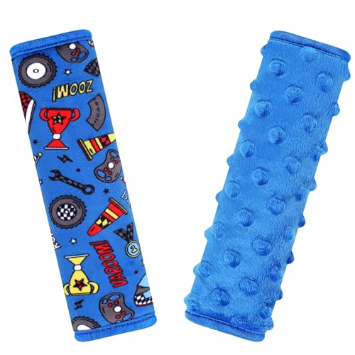 Seat Belt Covers for Kids, Double-Sided Use Shoulder Pads for Kids, Comfort Neck Strap Covers, Cute Car Seatbelt Cushion Covers for Boys Girls(2 Pack) (Racer) - color: Racer