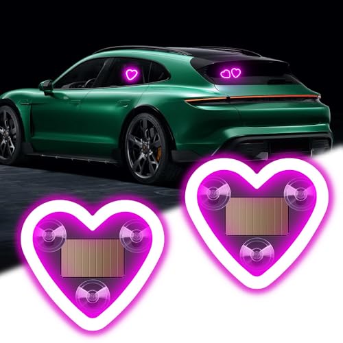 Car LED Interior Light, 6 Modes Heart-Shaped Pink Ambient Light Solar-Powered&USB Charging LED Neon Light for Car Window Decoration(2Pcs) - color: Pink, size: 2pcs