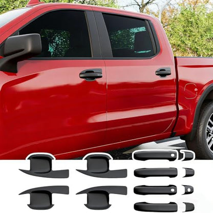12 Pcs Exterior Door Handle Cover Front Rear Driver & Passenger Side and Door Bowl Compatible with 2019-2025 Chevy Silverado GMC Sierra 1500 20-25 2500 3500 (Matte Black) - color: Matte Black