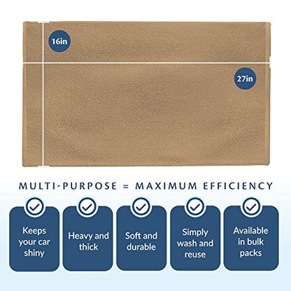 Car Care Essentials Wash Dry and Detail Towels, Set of 12, Beige, 100% Ring Spun Cotton, 16” X 27”, 4.25 lbs. per dz. Heavy Thick, Premium Multi-Purpose Towels - color: Beige