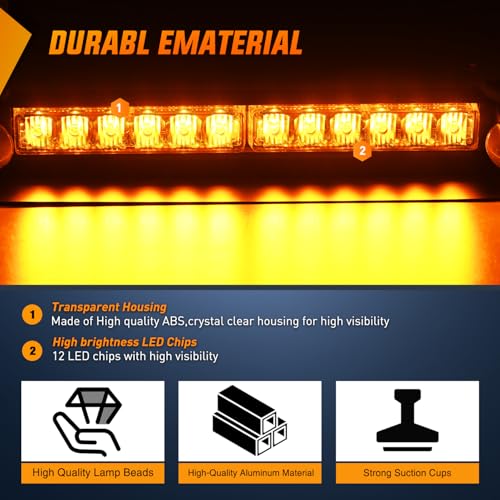 Nilight 12LED Traffic Advisor Strobe Light Bar Amber Emergency Warning Hazard Safety Dash Front/Rear Windshield Flashing Lights for Cars Trucks Police Firefighter Plow Construction Vehicles - color: Amber