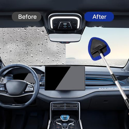 Qydipclin 10pcs Windshield Cleaning Tool Inside Car Window Cleaner Wash Kit with 4 Reusable Microfiber Pads 1 Spray Bottle and Extendable Handle Interior Auto Glass Wiper Kit, Blue&Gray - color: Blue & Gray