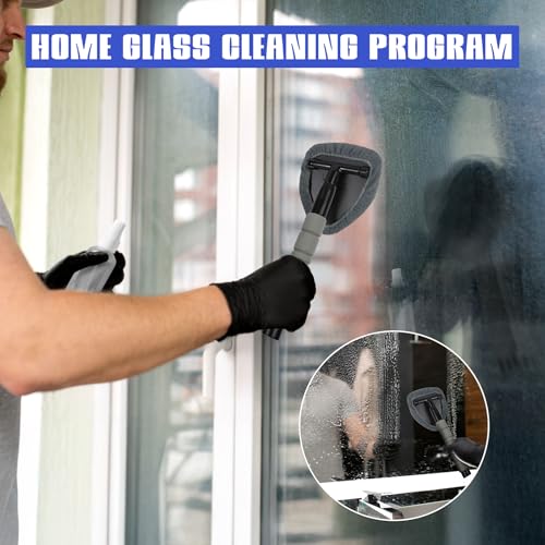 wuyaoyao 14PCS Car Windshield Cleaning Tool, Car Glass Wiper Kit with Window Cleaner, Microfiber Pads, Spray Bottle, Extendable Handle, Interior Detailing Dust Brush, Car Cleaning Supplie (Gray) - color: Gray