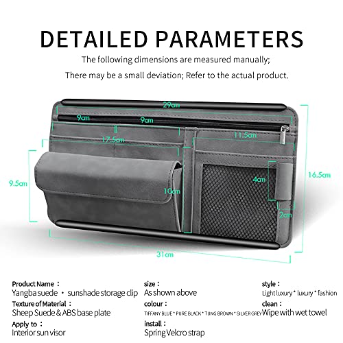 Car Sun Visor Organizer - Glasses Case, Note Holder, Suede Zipper, Card Holder - Gray - color: gray