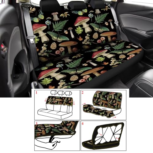 Riakrum 17 Pcs Mushroom Car Seat Covers Mushroom Car Accessories Full Set for Women Men Automotive Rear Front Seat Protector View Mirror Hanging Ornament Steer Wheel Belt Cover (Butterfly Mushrooms) - style: Butterfly Mushrooms
