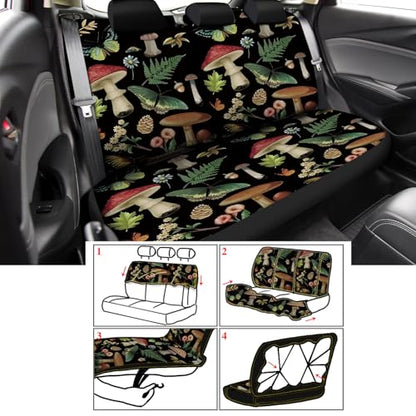 Riakrum 17 Pcs Mushroom Car Seat Covers Mushroom Car Accessories Full Set for Women Men Automotive Rear Front Seat Protector View Mirror Hanging Ornament Steer Wheel Belt Cover (Butterfly Mushrooms) - style: Butterfly Mushrooms