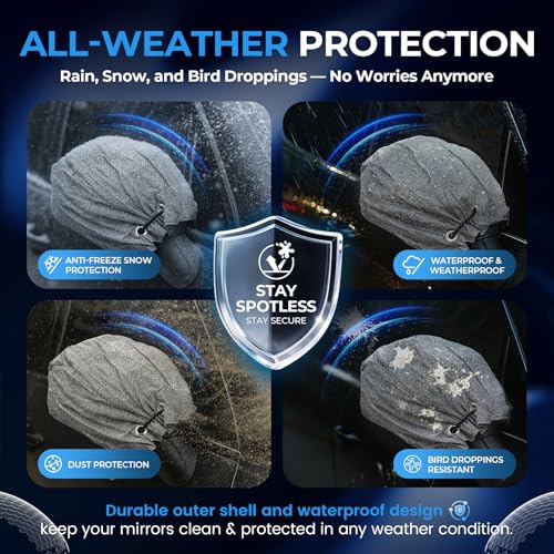 Anti-Theft Car Mirror Covers, UHMWPE-HPPE Level 5 & 304 Stainless Steel Mesh Protectors, Secure Bullet Lock & Steel Cable, Side Mirror Protection for Cars SUVs & Pickup Trucks