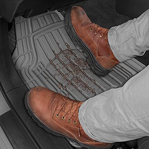 BDK Cat® CAMT-1003 (3-Piece) Deep Dish Rubber Car Floor Mats with Trunk Cargo Liner, Heavy Duty All Weather Trim to Fit Front & Rear Combo Set for Car Sedan SUV Van - color: Gray