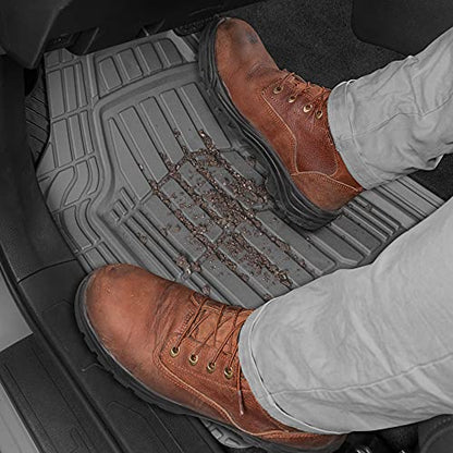 BDK Cat® CAMT-1003 (3-Piece) Deep Dish Rubber Car Floor Mats with Trunk Cargo Liner, Heavy Duty All Weather Trim to Fit Front & Rear Combo Set for Car Sedan SUV Van - color: Gray