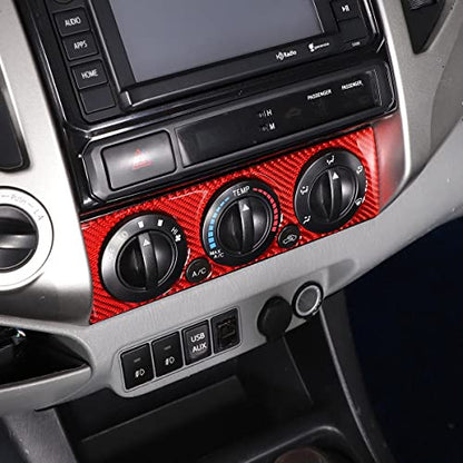 Soft Carbon Fiber Car Center Control Air Conditioning Adjustable Trim Sequins Stickers Trim Fit For Toyota Tacoma 2006 2007 2008 2009 2010 2011 2012 2013 2014 2015 (Red Carbon Fiber) - color: Red Carbon Fiber