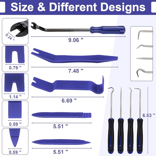 BFXM 9PCS Auto Trim Removal Tool kit, Clip Pry Tools Kit No Scratch, Car Door Panel Fasteners Remover, Automotive Mini Precision Hooks for Auto Oil Seal O-Ring Seal Gasket (Blue) - color: Blue * 9PCS