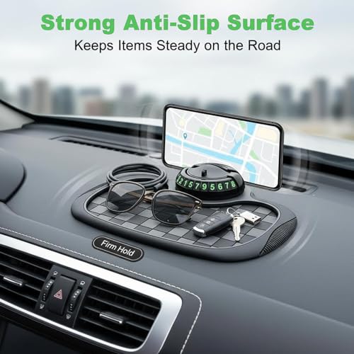 Universal Silicone Car Phone Holder Mount Anti Slip Dashboard Mat, Non Skid Pad, Multi Function Vehicle Organizer for Sunglasses GPS, Car Interior Accessories for Women, Truck SUV