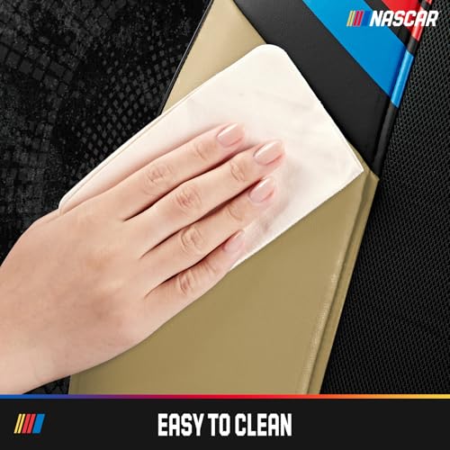 NASCAR Car Seat Covers, Beige Leather and Mesh Seat Covers, Universal Fit Front Seat Covers for Cars with Airbag-Compatible Design, Durable Racing-Inspired Car Interior for Cars, Trucks & SUVs - color: Beige