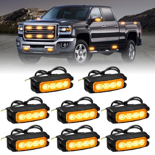XRIDONSEN 8PCS Sync Grill Strobe Lights 32 LED Amber Strobe Lights Grille Surface Mount Emergency Flashing Warning Hazard Caution Safety Light for Tow Plow Trucks Construction Vehicles Car Wreckers - color: Amber