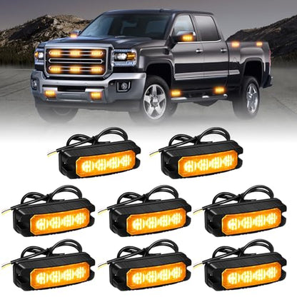 XRIDONSEN 8PCS Sync Grill Strobe Lights 32 LED Amber Strobe Lights Grille Surface Mount Emergency Flashing Warning Hazard Caution Safety Light for Tow Plow Trucks Construction Vehicles Car Wreckers - color: Amber