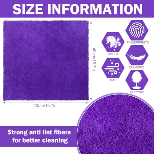Tallew 15 Pcs 15 Pcs Car Microfiber Towels Buffing Drying Wash Cleaning Cloths Plush Large Towels Thick Care Polishing Detailing Waxing Scratch Proof Towel, 15.75 x 15.75 Inch (Purple) - color: Purple