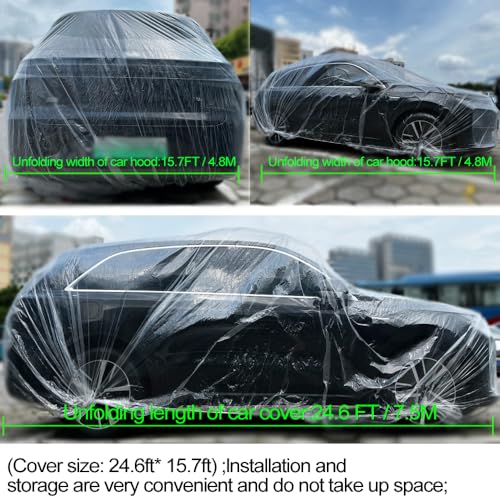 4 Packs Disposable Car Cover Clear Plastic Car Cover Universal Rain Dust Garage Cover with Elastic Band Large (15.7FT x 24.6FT) - size: 4 PCS LL(15.7ft * 24.8ft)