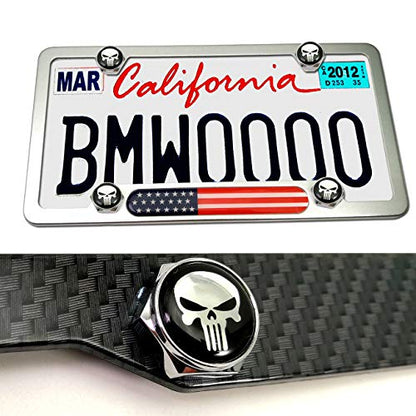 Aootf License Plate Screw Bolt Caps- Logo Billet Metal Car License Plate Bolts Frame Screw Cover with Black Skull Sticker, License Plate Frame Security Fastener Kit with Anti-Rattle Foam Pads - color: Skull Screws