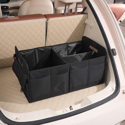 Car trunk storage box Foldable sedan SUV Universal outing travel good goods Multi compartment partition with handle (black) - color: black