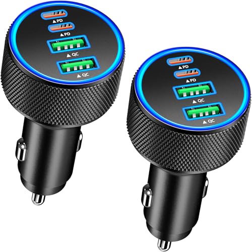 Car Charger USB C, Rombica 2Pack 4-Port 90W Dual USB-C&USB-A Car Power Cigarette Lighter Adapter PD/QC3.0 Type C Fast Car Charging for iPhone 17 17 Pro Max 16 15 14 13 12 11/Galaxy S26 S25/Pixel/iPad - color: Raven Black