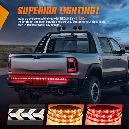 Nilight Truck Tailgate Light Strip 48Inch Arrow 432 LED with Red Running Brake Lights Amber Turn Signals Strobe Lights - color: 48" Tailgate Light Strip Red/Amber Arrow