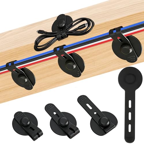 8Pcs Silicone Cable Straps, Self Adhesive Cable Management Under Desk, Reusable Cable Clip, Wire Organizers for Cords, Cord Holder for Home, Kitchen, Office, Bedroom, Car (Black)