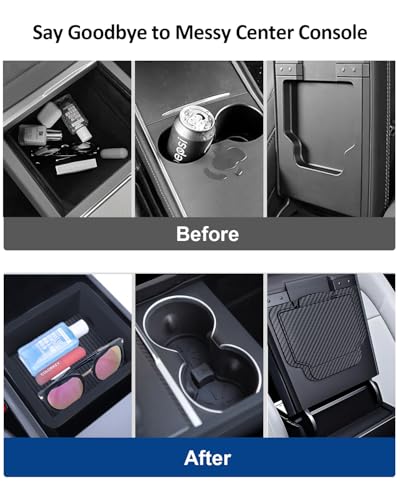 5PCS Center Console Organizer Tray for Tesla Model Y Juniper Model 3 Highland Accessories 2025 2026, Smooth Sliding Center Tray Armrest Organizer Cup Holder Insert Hidden Compartment Storage - size: Juniper & Highland (Style 2)