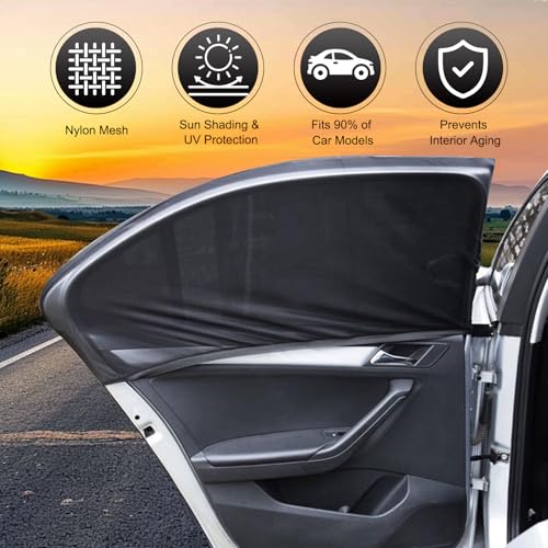 4 PCS Car Window Shades, Stretchable Side Window Full Coverage Sun Shade, Breathable Front & Rear Door Mesh Window Cover for Baby Kids Adults Pet, Universal for Most Cars (Black) - size: 4 Pcs