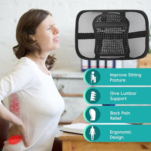 Samyoung 2 Pack Mesh Back Lumbar Support, Back Support Seat Cushion with Breathable Mesh for Office Chairs Car 12” x 16” - color: Black * 2