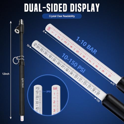 2-Pack Heavy Duty Dual Head Tire Pressure Gauge (10-150 PSI, 1-10 Bar) for Semi Trucks, RVs, Cars, Motorcycles - 12 Inch - color: 2PCS