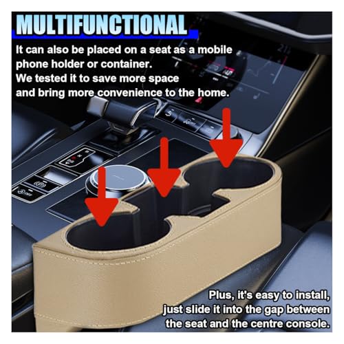 ZIMISI Car Cup Holder, PU Leather Auto Front Console Gap Filler Organizer, Multifunctional Cup Drink Holder, Car Seat Gap Filler Storage Box, Coin Bucket, Cell Mobile Phone Holder (Beige) - color: Beige