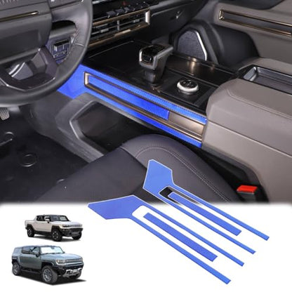 for Hummer EV Accessories Car Center Console Gear Shift Panel Cover Trim Real Carbon Fiber Interior Trim Cover for Hummer EV Pickup SUV 2024 2025 4PCS (Blue)
