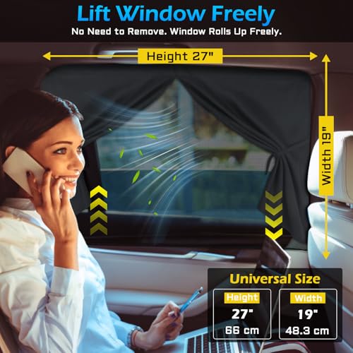 Car Window Shades, 2 Packs Magnetic car Sun Shade for Baby, Double Layers Magnetic Design for Full Covers/Half Shade Options, Window Curtains for Heat/UV Protection Sun Block Covers - color: Black