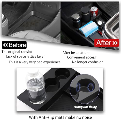 for Rivian r1t r1s 2022 2023 2024 Lower Center Console Organizer Tray with Drink Cup Holder Compatible with Rivian Console Storage Box Interior Accessories
