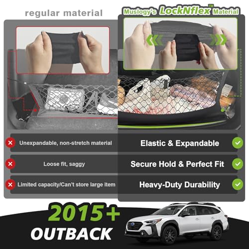 Muslogy Truck Bed Cargo Net Trunk Netting Compatible with 2015-2025 2026 Outback Accessories, Pickup Cargo Organizer SUV Sedan Storage Net w/Heavy Duty Carabiners - style: 2015+ Outback