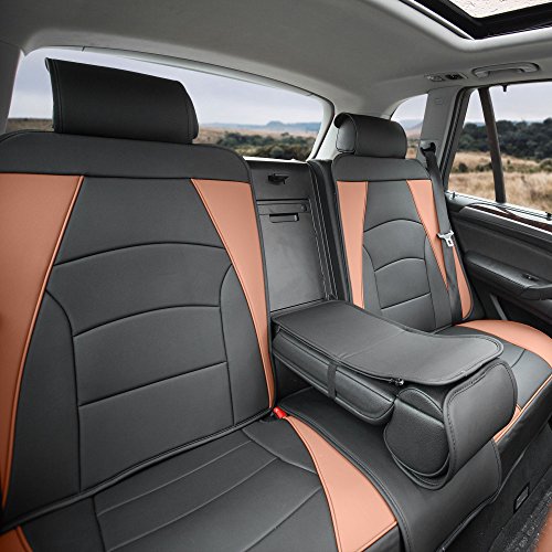 FH Group Ultra Comfort Highest Grade Faux Leather Full Set Cushion Pads Car Seat Covers for Front and Rear– Universal Fit for Cars Trucks & SUVs (Brown/Black) - color: Brown, style: Full Set