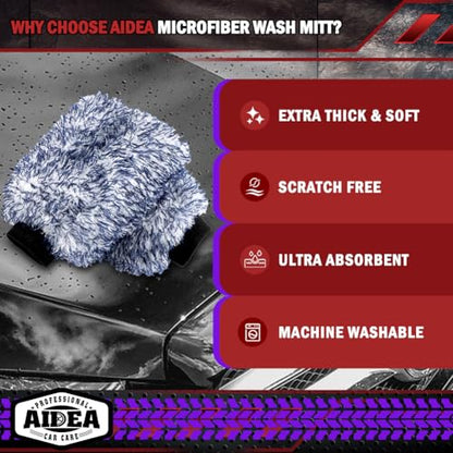 AIDEA Car Wash Mitt Microfiber, 1PK Scratch Free Lint-Free, Wheel Cleaner Mitts, Extra Plush Premium Microfiber Mitt Car Wash Brush, Regular Size 7.12''X10.14'' - color: Dark Blue, size: 1PK