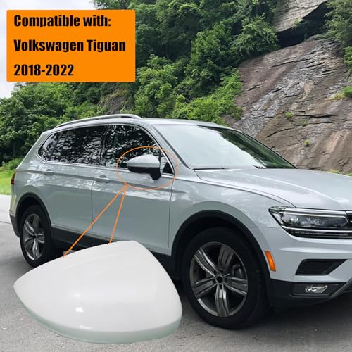 GXARTS White Right Passenger Rear View Mirror Cover Replace Compatible with Volkswagen Tiguan 2018-2022 Car Door Rearview Mirror Cover Cap Housing Protective Cover For Exterior Mirrors Trim Cap