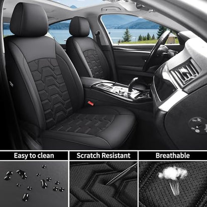 Memory Foam Leather Car Seat Covers, Breathable Air Cool Mesh Front Seat Protectors, Airbag Compatible Automative Comfortable Accessories, Universal Fit for Most Cars SUVs Trucks, Black, 4pcs.