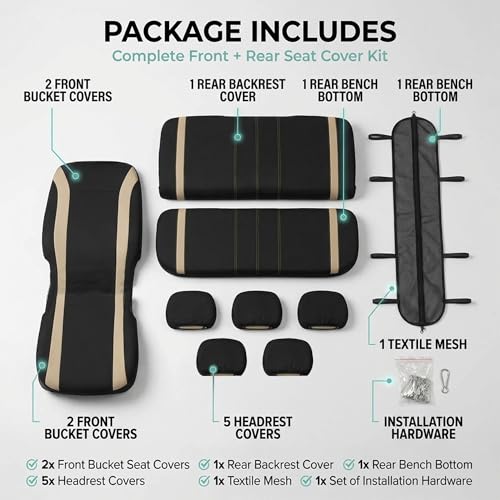 FH Group Automotive Full Set Car Seat Covers Cosmopolitan Flat Cloth, (Airbag Compatible & Split Bench) with Gift- Universal Fit for Cars, Trucks, and SUVS (Beige) - color: BEIGE, size: FULLSET