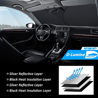 D-Lumina Windshield Sun Shade for 2019-2025 Chevy Silverado 1500 Accessories, Front Window Sunshade American Flag Sun Visor Protector Sun Shield Block UV Rays Heat, Foldable 2 Layers 210T Material - size: Silver & Black-Fit 2019-2025 Chevy Silverado 1500
