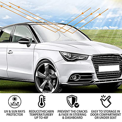 Foldable Car Windshield Sun Shade, Bonus Steering Wheel Sun Shield to Block UV Rays Keep Your Vehicle Cooler, Easy to Use Car Interior Accessories (Small) - size: 59"x27"/1PCS